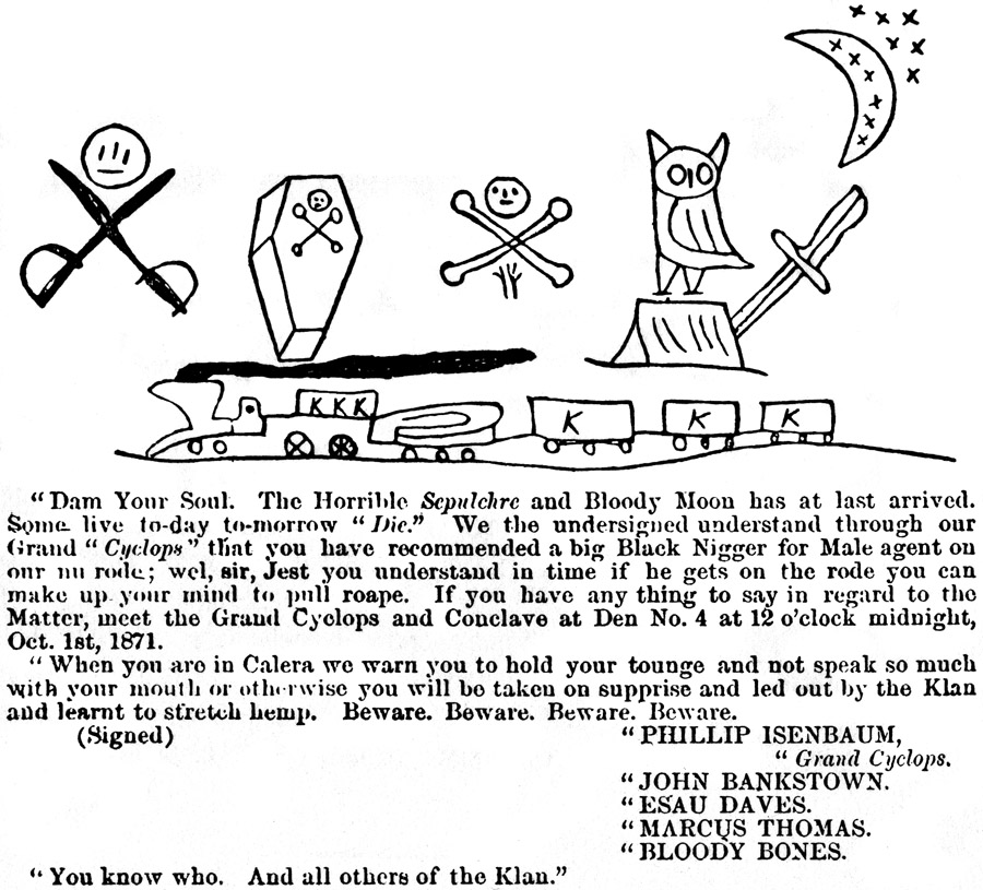 Warning Sent by the Klan