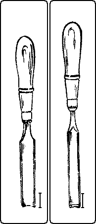 Fig. 80. Firmer-Gouge Outside Bevel. Fig. 81. Inside Bevel Gouge.