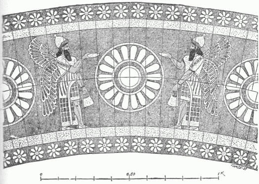 25.—SECTION OF ORNAMENTAL DOORWAY (ENAMELLED BRICK OR
TILES). KHORSABAD. (Perrot and Chipiez.)