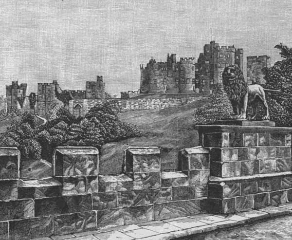 ALNWICK CASTLE, FROM THE LION BRIDGE.