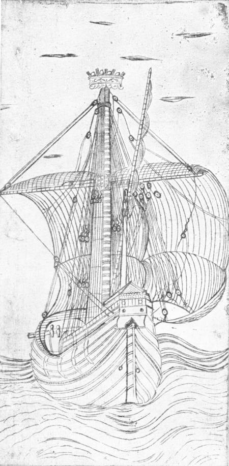 EARLY ITALIAN ENGRAVING OF A SAILING SHIP