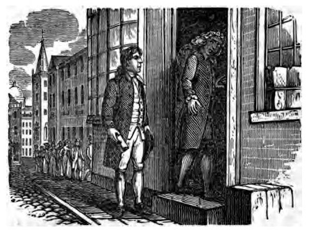 Franklin delivering his letter to the Stationer in
London.