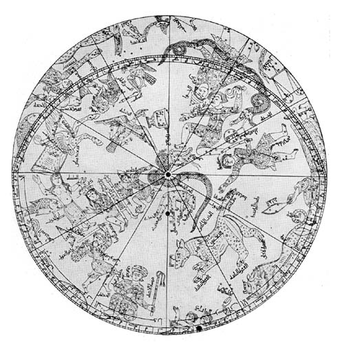 Northern
Hemisphere of Globe by Mohammed ben Helal, 1275.