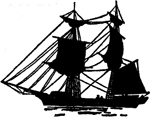 Silhouette of a sailing ship.