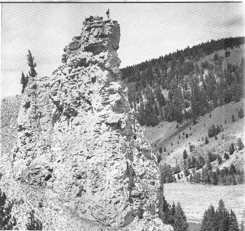 Accurately carved by a strange quirk of nature, Pulpit Rock towers high above the Gallatin Valley. Formations of this kind are not too unusual, and result when a core of hard rock is surrounded by softer material.