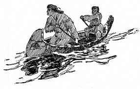 two men paddling a canoe