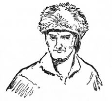 buts of man in coonskin cap and buckskin shirt