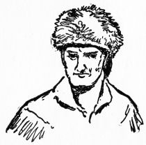 bust of man in fur cap and buckskins