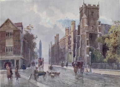 ST. BOTOLPH’S CHURCH AND CORPUS COLLEGE FROM THE STEPS OF THE PITT
PRESS, TRUMPINGTON STREET

King’s College is seen in the distance.