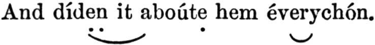 'And dídẹn it aboútẹ hem éverychón.' with
scansion markup