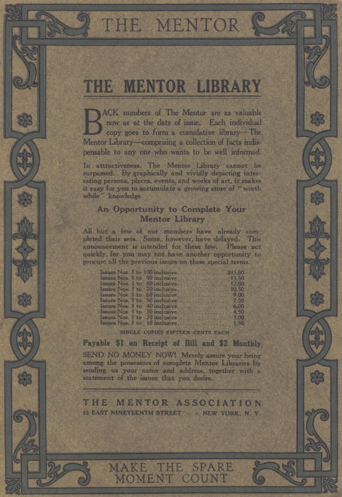 Back cover page: The Mentor Library