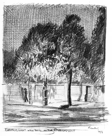 Image unavailable: ELECTRIC LIGHT IN THE TREES ON THE EMBANKMENT

f carter.
1913

