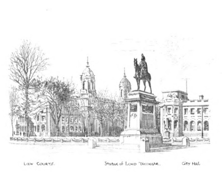 Image unavailable: The Law Courts, Tredegar Statue & City Hall.