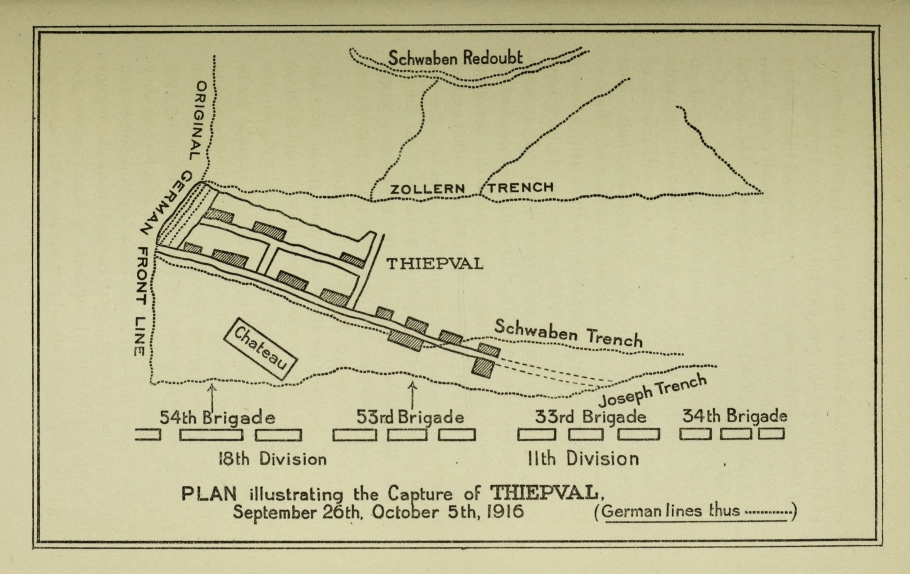 PLAN illustrating the Capture of THIEPVAL, September 26th, October 5th, 1916.