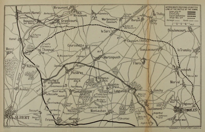 APPROXIMATE POSITIONS OF BRITISH LINE AT THE BATTLE OF THE SOMME