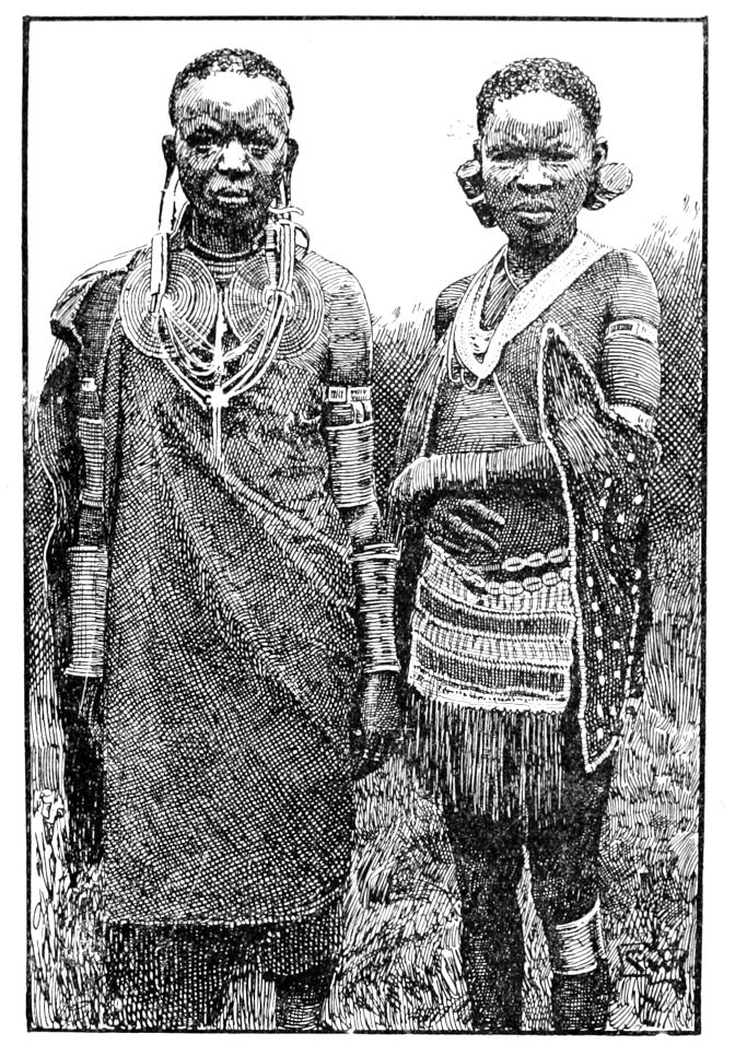 Lumbwa Woman and Girl, showing Dress and Ornaments
of Wire, etc