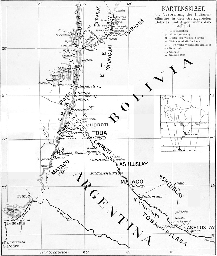 Verbreitung der
  Indianerstämme Boliviens und Argentiniens